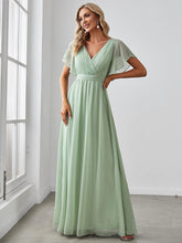 Mint Green Pleated A-Line Evening Dress with Sleeves #color_Mint Green